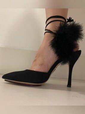 Charlotte Olympia fur suede  heels